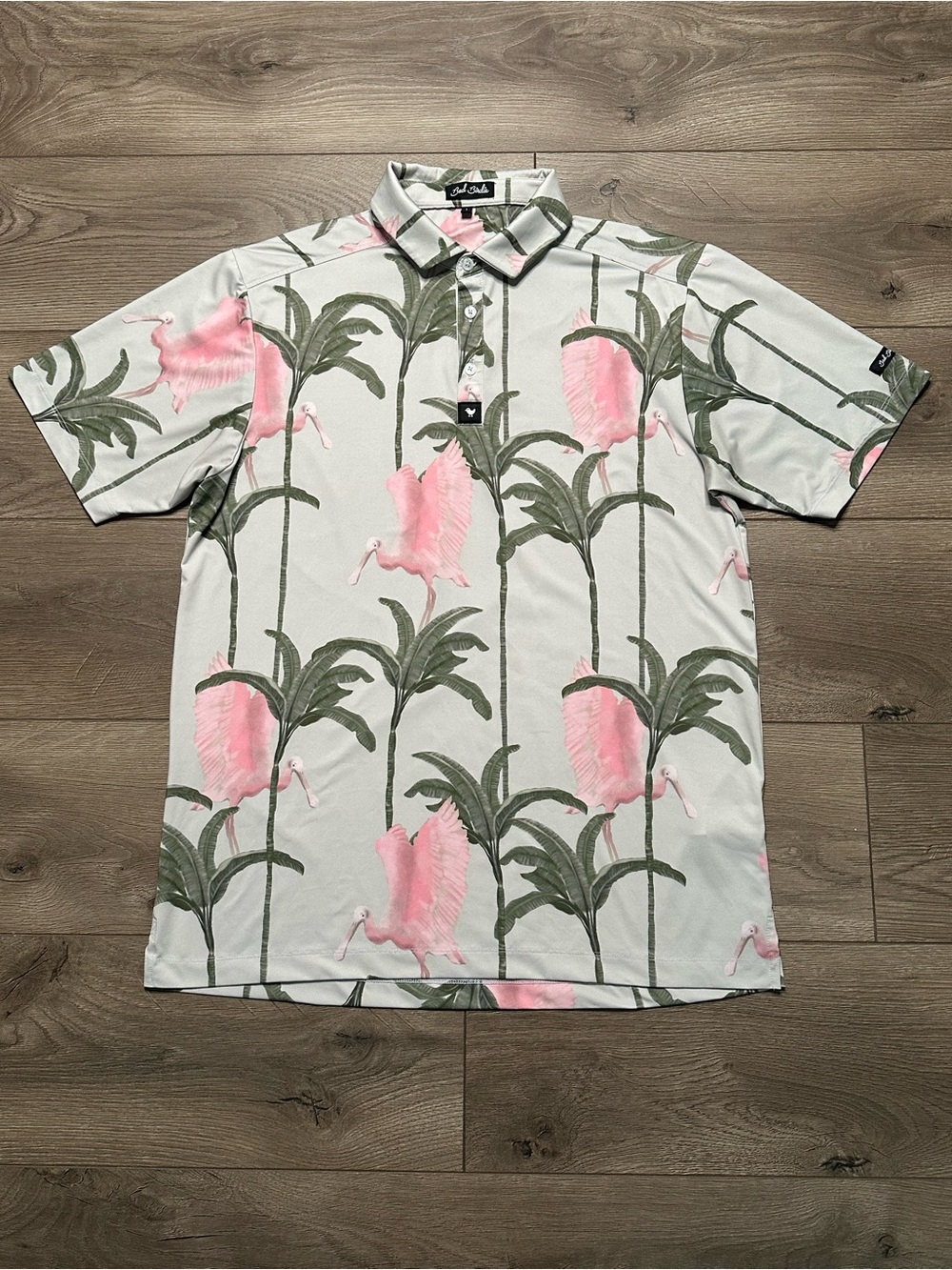 Bad Birdie Flamingo Low Athletic Trim Fit Performance Golf Polo Pink Green Large